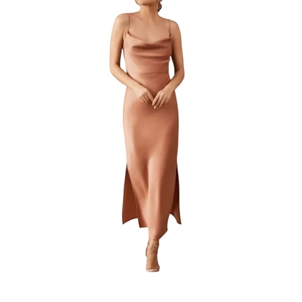 BHLDN x Anthropologie Cali Satin Charmeuse Midi Dress Sedona Sunset Size 10 - Picture 1 of 8